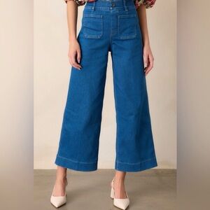 SPANX shape EveryWear Cropped Wide Leg Jeans with Patch Pockets Women Size S